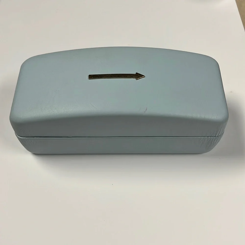 Karen Walker Light Blue Sunglasses Case with Gold Arrow Logo